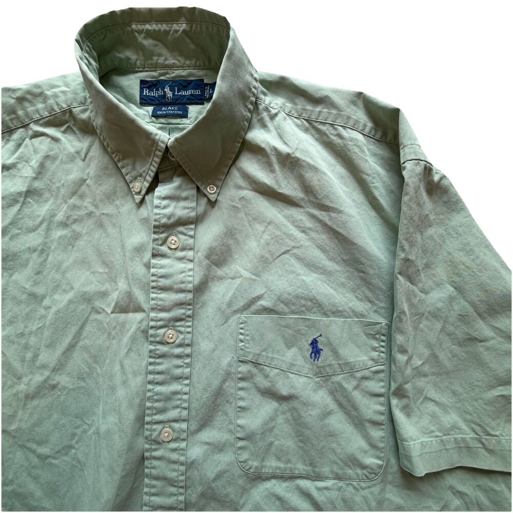 Ralph Lauren Blake Cotton Mens Green Short Sleeve Button Up Shirt Size L Pocket
